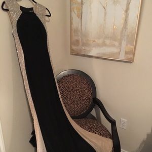 David's Bridal long black & gold